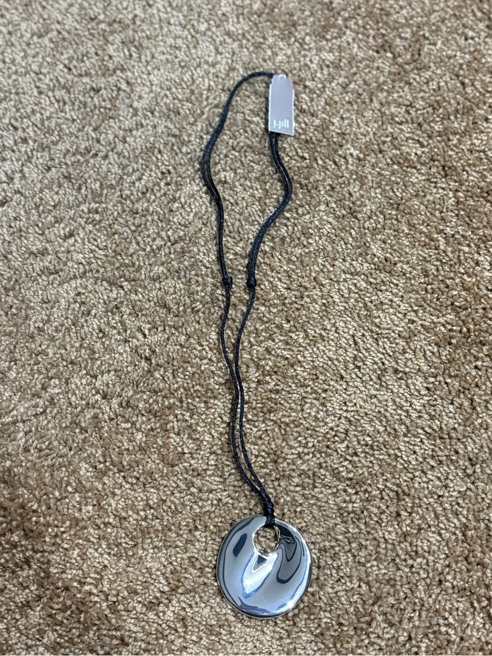 NWT J.Jill Modern Silver Pendant Necklace on Black Satin Cord